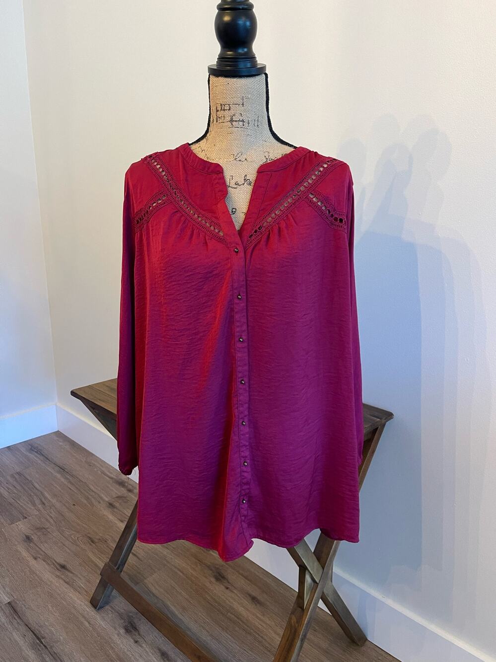 Simply Emma Maroon 3/4 Sleeve Blouse Size 2X